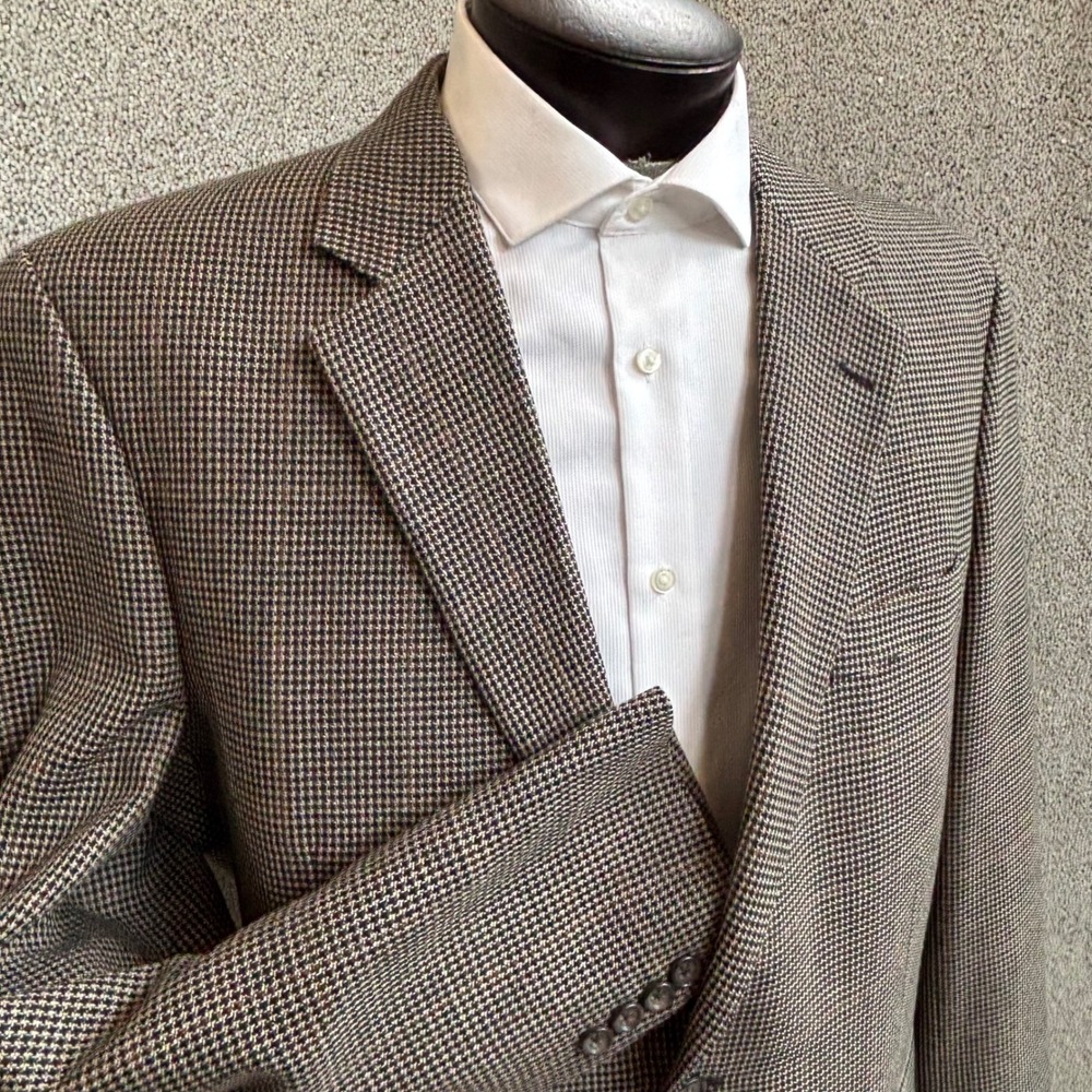 Jos. A. Bank Sport Coat Mens 42L Brown Silk Wool Houndstooth Windowpane Academia